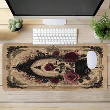 1pc Extra Large Vintage Old Paper Rose Crown Pattern Mouse Pad, With Anti-Slip Rubber Base And Stitched Soft Fabric Keyboard Mat. European Vintage Dark Tone Rose Classical Aesthetic With Anti-Slip Rubber Base And Stitched Soft Fabric Keyboard Mat, Suitable For Gaming, Home Office And Study Scenes. - View 7
