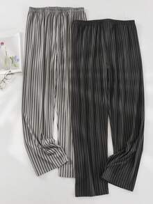 2pcs Men's Spring/Autumn Striped Long Pajama Pants, Luxury Premium Home Wear, Can Be Worn Outdoors - Multicolor - View 1