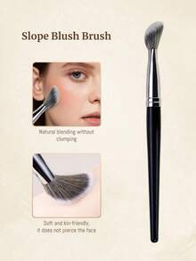 1pc Angled Blush Brush, Suitable For Foundation, Contour, Concealer, Beauty Tool, Foundation Brush, Concealer Brush, Blush Brush, Contour Brush, Blush Brush, Powder Brush, - black silver - View 7