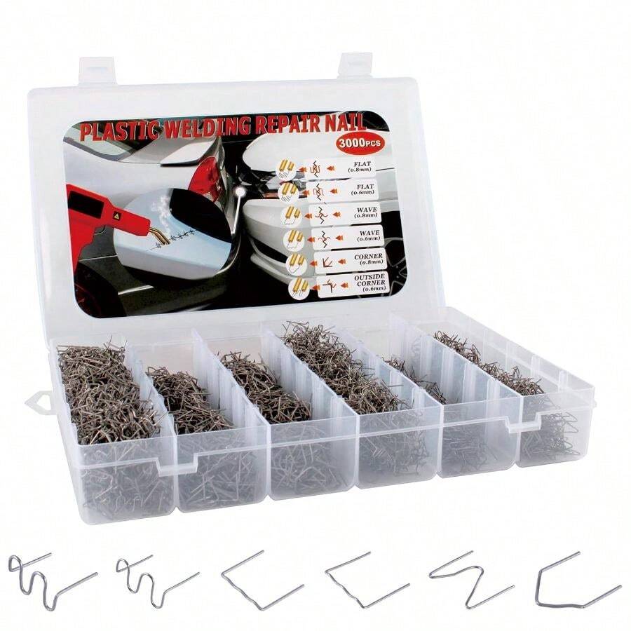 3000PCS Plastic Bumper Repair Kit - 6 Types Hot Stapler 0.60.8mm Plastic Welding Projects - A - View 1