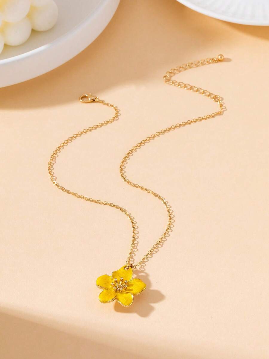 1pc Sweet Delicate Summer Vacation Vibe Cute Fairy Style Handmade Colorful Enamel Plumeria Pendant Necklace For Women - Plumeria - View 1