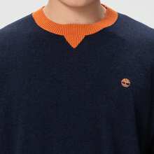 Timberland Atasan Pullover Lengan Panjang Kasual Olahraga Pria Model Baru, Longgar, Bernapas - Biru Tua/Oranye - View 4