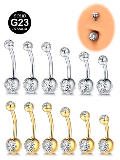 G23 Titanium Gold Color Belly Bar Piercings Internally Thread CZ Crystal Navel Belly Button Rings Nombril Piercings Jewelry