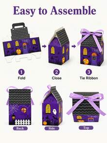 24/12/2pcs Halloween Candy Treat Boxes, Pumpkin Bat Ghost Party Packaging With Ribbon, Castle House Mini Halloween Party Favor Box, 4 Assorted House Designs, For Holiday Party Treat Cookie Goodie Snack Gift Packaging - Multicolor - View 5