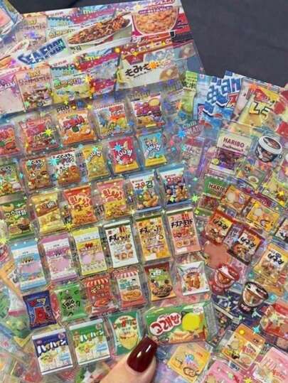 Waterproof Cute Retro Anime Snack Stickers, Aesthetic Decorations Suitable For Scrapbooking, DIY, Stationery, And School Supplies