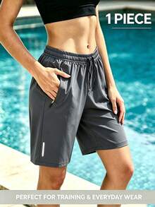 1pc Women's Summer Sports Shorts With Drawstring Waist, Suitable For Sports And Outdoor Activities In Summer - Grey - View 2