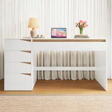 Desk 140x50 Cm With 5 Drawers, White/Oak-Look, Modern Computer Desk With Extra Large Work Surface, Vanity Table With Storage, Office Desk For Home Office, Bedroom And Study - 白色 - 查看 5