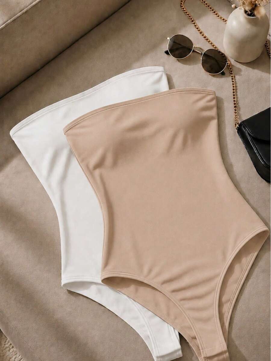 Women Bodysuits - 白色和米色 - 查看 1