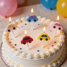 HIBIRTH 5pcs Creative Colorful Car Shaped Birthday Candles, Happy Birthday Cake Decoration Candles, Bus Car Design Cake Baking Toppers - View 4