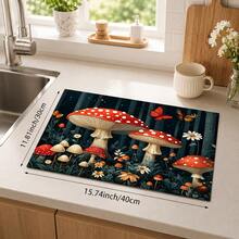 1pc Colorful Mushroom Kitchen Countertop Mat, Black Floral Pattern Diatomaceous Earth Absorbent Drainage Mat, Non-Slip Coffee Machine Mat And Dish Drying Mat - Multicolor - View 10