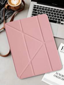 1件透明壓克力 Y-Fold 豆沙粉平板保護殼，相容 iPad Mini6/7/Air/Air2/9.7/10.2/10.5/10.9 (Air4-Air8)/Pro 11/10th Gen/A16/Pro 11 2024，全透明壓克力背殼，絲綢質感 8-Fold 翻蓋，可調支架，自動休眠/喚醒，內建筆槽，不含筆，部分機型附相機框 - 豆沙粉 - 查看 4