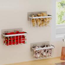 1PC No Drill Wall Hanging Sink Caddy Sponge Holder, Rustproof Stainless Steel Drain Basket, Multi-Use Wall Mount Storage Organizer For Kitchen Scrub Brush, Vegetables & Small Utensils - Multicolor - View 5