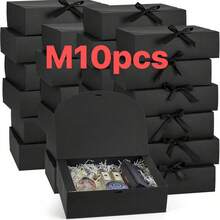 10pcs Black Gift Boxes With Lids, Groomsman Proposal Boxes, Luxury Black Gift Boxes With Ribbon For Wedding, Birthday, Party, Christmas, Bridesmaid, Graduation, Valentine's Day - Black - View 12