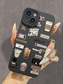 Vintage Coffee Sticker & Book Pattern Shockproof Phone Case, Raised Lens Full Coverage Anti-Drop Fashion Versatile For Daily Use, Suitable For IPhone 18/18 Pro/18 Pro Max/16/16 Pro/16 Plus/16 Pro Max/17/17 Pro/17 Pro Max/15/15 Pro/15 Pro Max/15 Plus/14/14 Pro/14 Pro Max/13/13 Pro/13 Pro Max/12/12 Pro/12 Pro Max/11/7/8, Birthday Gift, Back To School Gift, Suitable For Men And Women Daily Use - Black - View 2