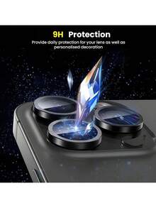 Película protectora de vidrio templado 9H para lente de cámara compatible con iPhone 15 Pro/15 Pro Max/17/17 Pro/17 Pro Max/17 Air, diseño de anillo metálico individual, compatible con iPhone 15 Pro Max 6.7 pulgadas/15 Pro 6.1 pulgadas 2023 - Negro - Ver 3