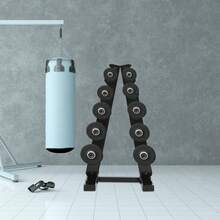 Soporte para mancuernas en forma de A de 5 niveles, acero recubierto negro, capacidad máx. 100 kg, independiente para 5 pares de mancuernas, gimnasio en casa - Negro - Ver 8