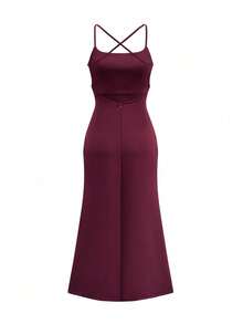 Elegant Sleeveless Knitted Fitted Maxi Dress,  Made Of Slightly Elastic Fabric, Contours The Body, Side Slit Design Adds Sexy Charm. - Burgundy - View 4