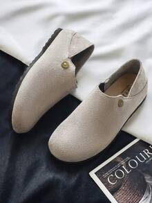 Men's PU Matte Leather Loafers, Vintage Casual Slip-On Flat Shoes With Foldable Heel For Commuting - Grey - View 2