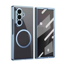 VIETAO 電鍍透明磁吸無線充電手機殼，適用於 Galaxy Z Fold 8 Ultra 7 6 5 4，時尚薄型手機保護殼，相容 iPhone Duo，附強化玻璃螢幕保護貼 - 藍色 - 查看 1