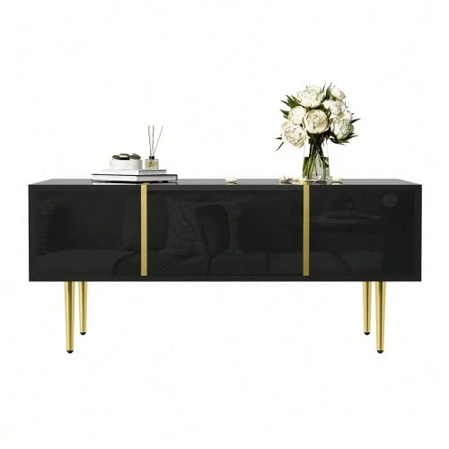 White Lacquered Coffee Table, Modern And Sleek, With 2 Drawers - 黑色 - 查看 1