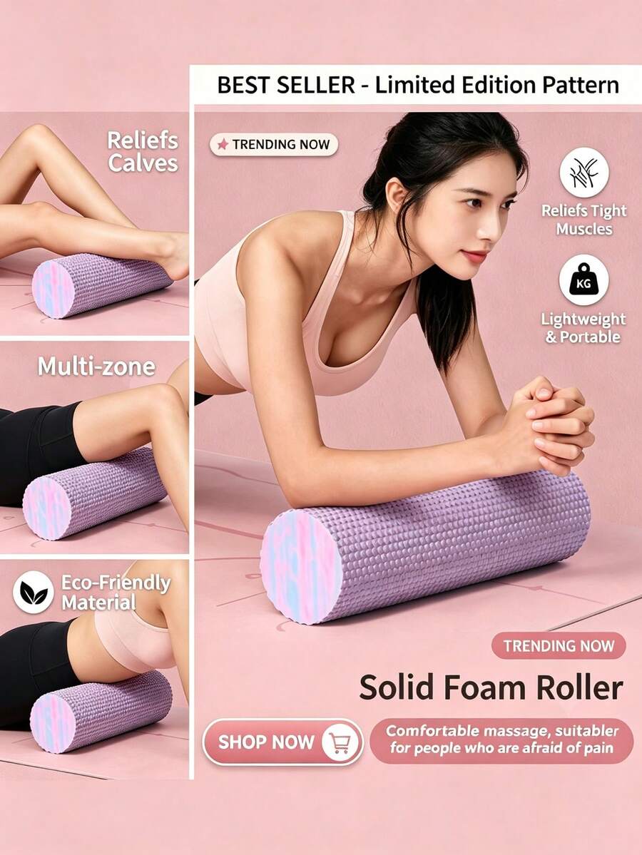 1pc High Density Foam Solid Roller Massager, Deep Tissue, Relax Back And Leg Muscles, Designed For Muscle Massage Release, Fascia Trigger Point Release, Sports, Yoga, Pilates And Stretching, Muscle Massage