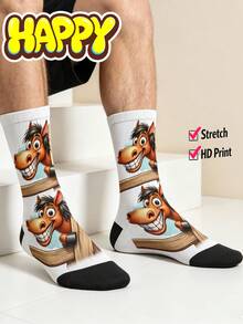Cool 360° Printed Men's Socks - Streetwear Socks,Animals,Horse,Bull,Cow,Cartoon,Colorful,Funny Socks, Fit Daily, Holiday & Party Occasions - White - View 7