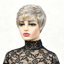 Premium Human Hair Short Pixie Cut Wig For Women, Layered Short Pixie With Bangs, No Lace No Glue Fully Machine Woven, Soft Rose Mesh Cap, Suitable For Daily Summer New Style Fashion 4/27 Highlighted Human Hair Wig - Multicolor - View 10