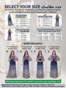Elegant Women's Long Gradient Color Formal Dress, Decorated With Rhinestones, Round Neck Batwing Sleeve Wedding Party - Multicolor - View 3