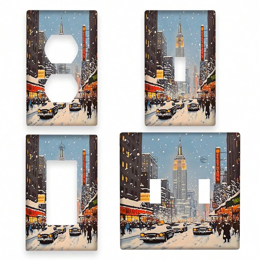 1pc 1Gang/2Gang New York City Light Switch Covers  Wall Plate Decorative Switchplate Electrical Faceplate Farmhouse Country Decor, Use Without Electricity - Rocker/Decora 11cm*7.5cm - View 1