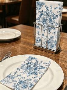 20 pièces/40 pièces/60 pièces Serviettes en papier carrées bleu rouge blanc motif floral vintage, serviettes de table jetables décoratives papillon fleur, serviettes imprimées style français chinois faites à la main, convient pour usage quotidien, mariage, cuisine et décoration de fête de mariage - Carré - Voir 3