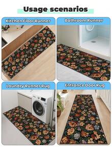 1 pièce Tapis long à motif floral, tapis moelleux de grande taille, convient pour le salon, la chambre, le couloir et autres endroits, motif imprimé, doux et confortable, respectueux de la peau et absorbant, facile à nettoyer, convient également pour la décoration de la cuisine, matériau en faux cachemire, résistant aux taches, convient pour l'entrée intérieure/extérieure, la chambre et autres décorations de la maison, plusieurs couleurs disponibles, convient également pour la buanderie de la maison, lavable en machine - Multicolore - Voir 9