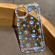 Evil Eye Beaded Pattern Printed Transparent Phone Case, Fruit Floral Lucky Charm Pattern Printed Anti-Drop Protective Cover Compatible With IPhone 13/11/17/17pro, Compatible With Samsung Galaxy/A54/A14/A12/A13 Waterproof Anti-Drop Anti-Scratch Durable Summer Gift Party - Multicolor - View 1
