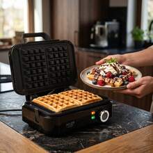 ADLER AD 3065 Waffle Maker 2000W, Double Belgian Waffle Iron With Deep Non-Stick Plates, Adjustable Temperature Control, Cool-Touch Handle, Power And Baking Indicator Lights, Anti-Slip Feet, Upright Storage And Cord Storage For 2 Large Waffles - EU E Type Plug(220-240V) - View 2