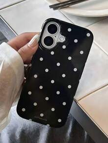 極簡波點薄荷綠軟手機殼，適用於 iPhone 17 16 15 14 13 Pro Max，夏季風格防震輕量手機殼，粉色手機殼 - 黑色 - 查看 1