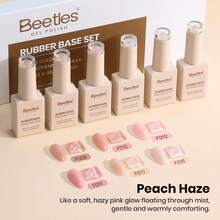 Beetles 6 Colors Rubber Base Gel Set, 5 In 1 Builder Base Gel Polish Kit, Self-Levelling Apex Builder For Thin Nails, Soak Off UV LED - 6 Colors Rubber Base Gel Set - 查看 4
