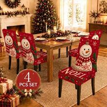 1/2/4/6/8/150pcs Christmas Snowman Print Elastic Chair Covers, Removable, Washable, Easy To Clean, Suitable For All Seasons, Holiday Home Decor, Fits Dining Room, Living Room And Kitchen - Multicolor - View 8