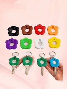10 قطعة/1 عبوة أغطية مفاتيح سيليكون ملونة، أغطية تحديد المفاتيح على شكل زهرة، أكمام حماية مفاتيح مرنة متعددة الألوان - 3*2.9 سم - مشاهدة 1