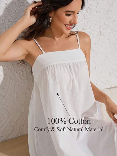 Summer Women's Cotton Sweet Fashion Loose Solid Color Sexy Sleeveless Backless Spaghetti Strap Short Dress Comfortable Loungewear Nightgown,Dresses For Women,Dress,Summer Dresses For Women,Summer Clothes