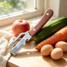 Ergonomic Wooden Handle Stainless Steel Peeler 3-In-1 Fruit & Potato Peeler Bottle Opener Kitchen Peeling Cooking Tool - Apricot - View 6