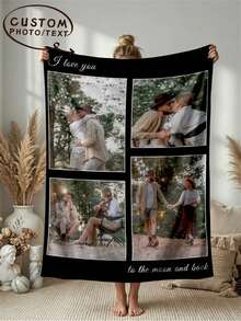 1pc Customizable Photo Blanket, Personalized Photo Blanket, Personalized Throw Blanket, Personalized Baby Blanket, Newborn Blanket, Suitable For Mother's Day, Birthday, Children's Day, Father's Day, Wedding, Christmas, Halloween, Applicable To Home Sofa, Bed, Car, Bedroom, Living Room, Sofa Blanket, Carpet, Home Bedding - Multicolor - View 2