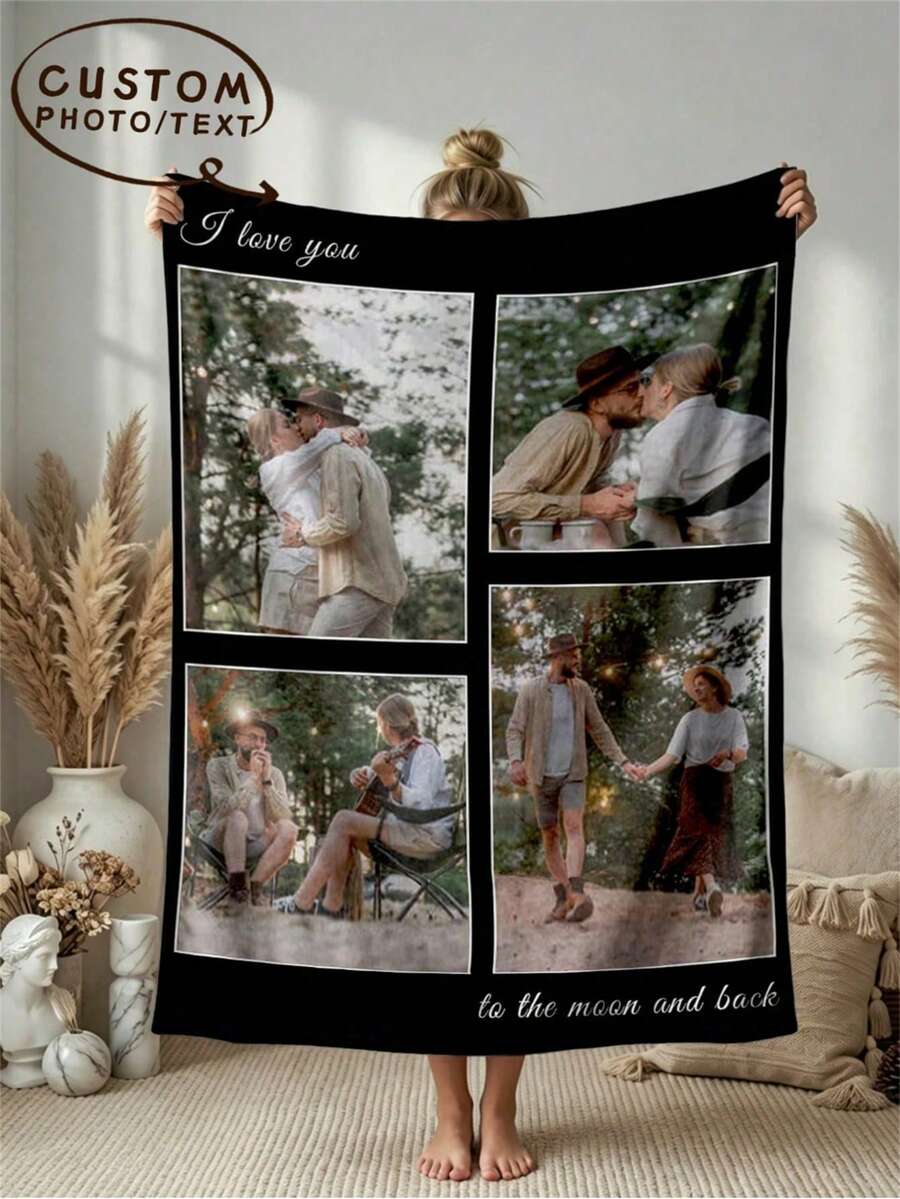 1pc Customizable Photo Blanket, Personalized Photo Blanket, Personalized Throw Blanket, Personalized Baby Blanket, Newborn Blanket, Suitable For Mother's Day, Birthday, Children's Day, Father's Day, Wedding, Christmas, Halloween, Applicable To Home Sofa, Bed, Car, Bedroom, Living Room, Sofa Blanket, Carpet, Home Bedding