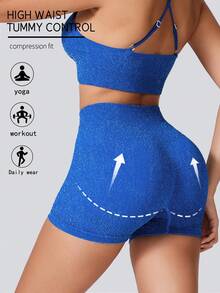 女款時尚銀線裝飾提臀短褲，微閃亮運動夏季款 - 藍色 - 查看 11