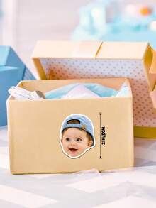Custom Baby Photo Face Stickers,Assorted Hat Portrait Cutout Stickers,Knit Bucket Cap Bow Hat Stickers For Birthday Party DIY Decor,Birthday Gift - Multicolor - View 3