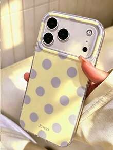1PC Ins Polka Dot IMD Full Coverage Shockproof TPU Phone Case Compatible With Apple 11 Pro Max/12 Pro Max/13 Pro Max/14 Pro Max/15 Pro Max/16 Pro Max/17 Pro Max - Yellow - View 5
