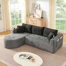 L-Shaped Corner Sofa As A Cloud Couch In A Self-Assembly Design With Heat-Resistant Stainless Steel Cup Holder And Breathable & Durable Linen Cover Including Clever Side Pockets And Armrests - Grey - View 5