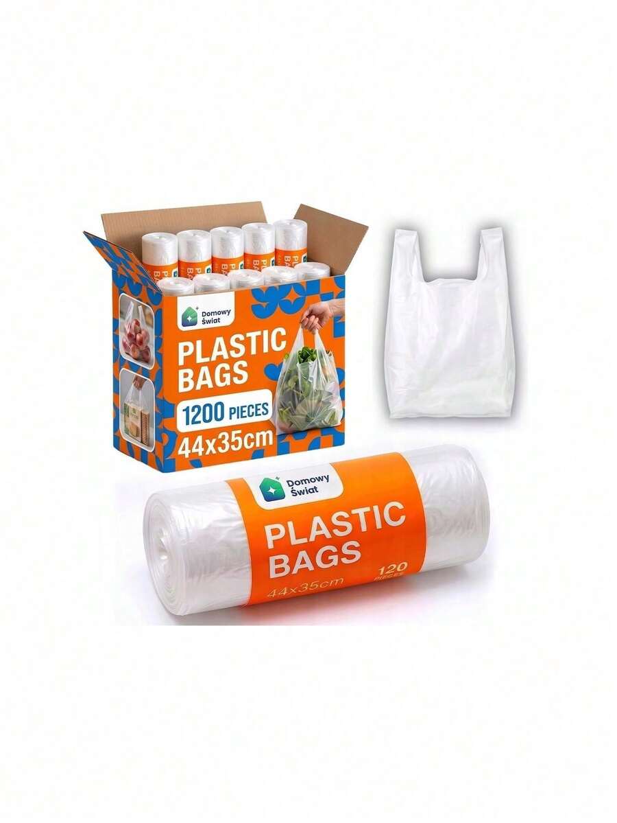 Disposable Plastic Shopping Bags 1200 Pcs 44 * 35 Cm On 10 Rolls, Transparent Carry Bags For Retail Stores Grocery Shops Home Organization And Everyday Packaging, Easy Tear Off Roll Design For Convenient Storage Packing And Daily Use - White - View 1