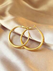 1 Pair Iron Round Earrings, Suitable For Women's Daily Wear - Yellow Gold - View 6