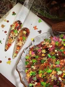 5g Brillantina Maillard de color mixto con forma de hoja de arce irregular para arte de uñas, lentejuelas de hoja de arce vintage de otoño, uñas DIY portátiles para otoño/invierno y Halloween, brillantina para relleno de resina/pegamento de crema - Multicolor - Ver 2