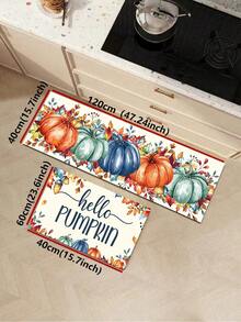 1/2pcs Thanksgiving Multi-Color Pumpkin Pattern Kitchen Decor Rug, Autumn Kitchen Carpet And Mat, Non-Slip Washable Absorbent Kitchen Accessories Decorative Mat, Thanksgiving Holiday Gift! - Multicolor - View 14