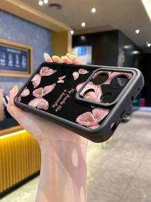 1 buah Casing Ponsel Fashion Android Bahan TPU Murni Motif Kupu-kupu Merah Muda dengan Elemen Huruf dan Pola Tebal, Anti Jatuh, Anti Sidik Jari, Motif Pasir Berlian Hitam, Kompatibel dengan /Transsion/HONOR/ - Hitam - View 4